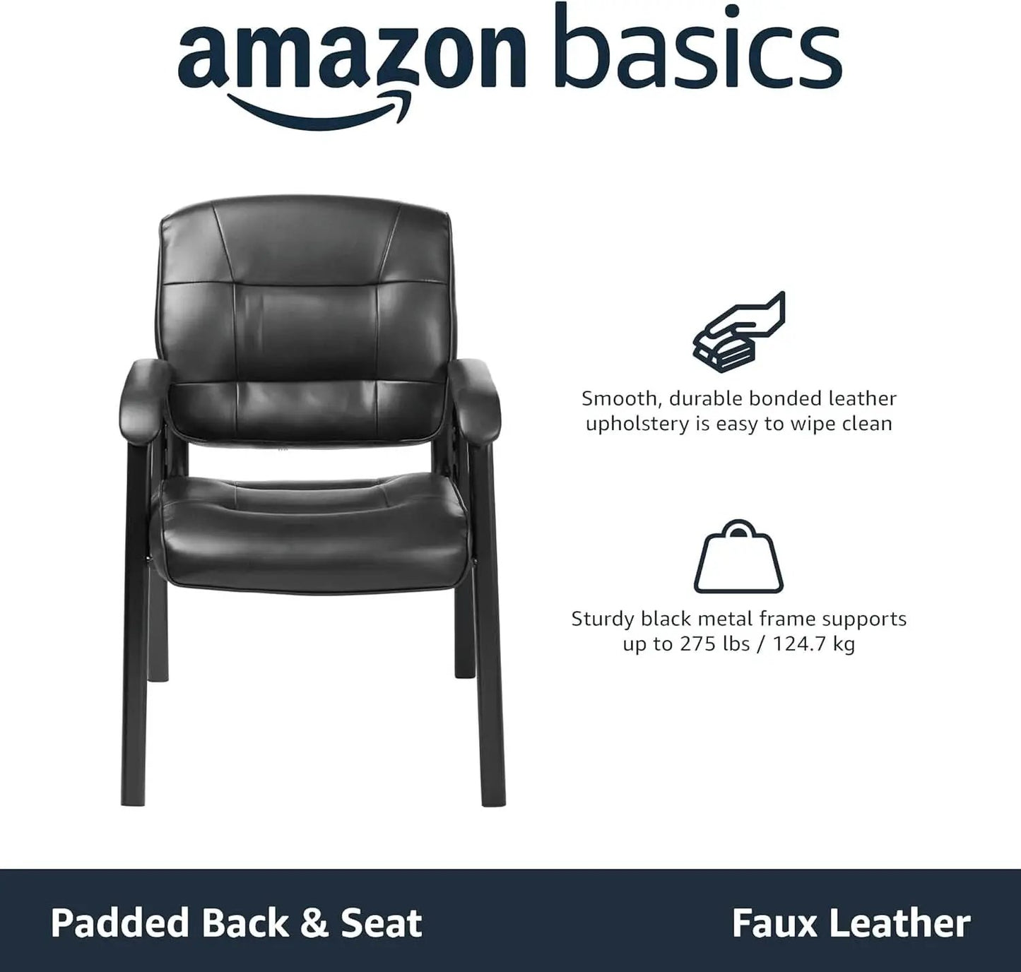 Black Faux Leather Office Guest Chair With Metal Frame from PriceLows™