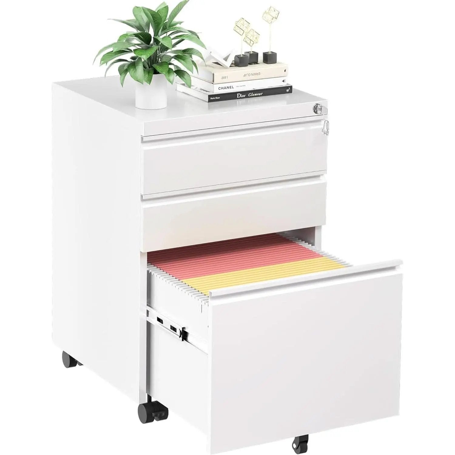 Locking 3-Drawer Rolling File Cabinet For Home Office from PriceLows™