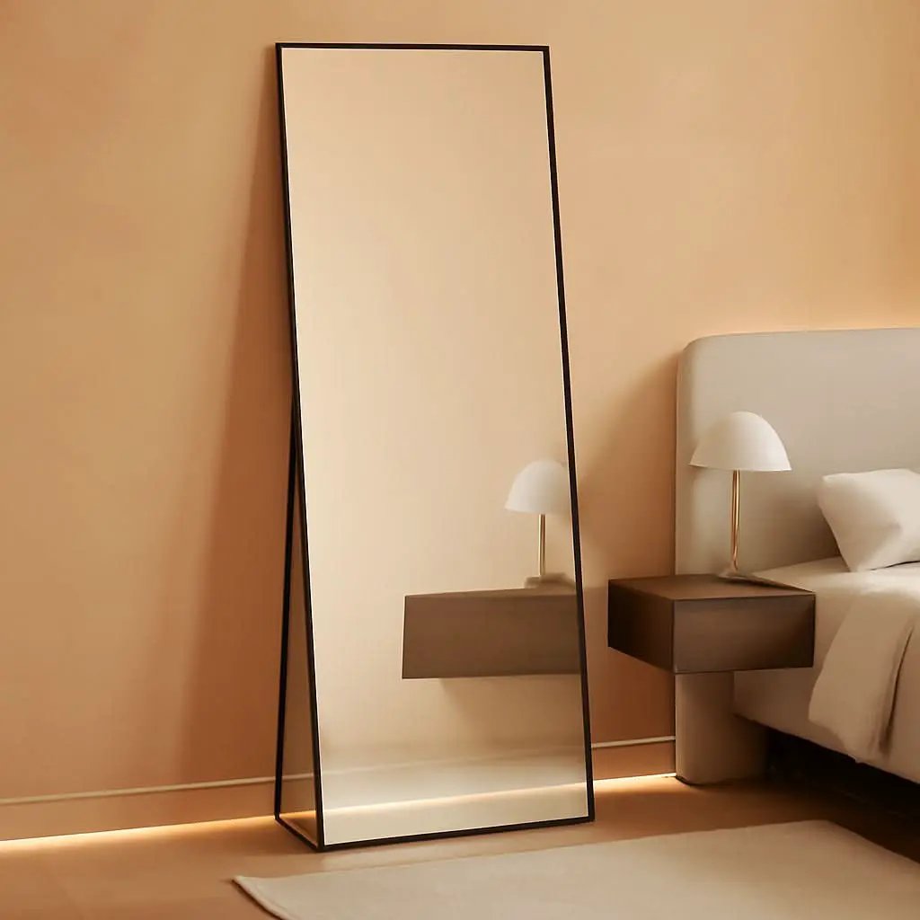 Full Length Floor Mirror 56x15 Inch Black Frame Stand