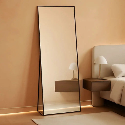 Full Length Floor Mirror 56x15 Inch Black Frame Stand