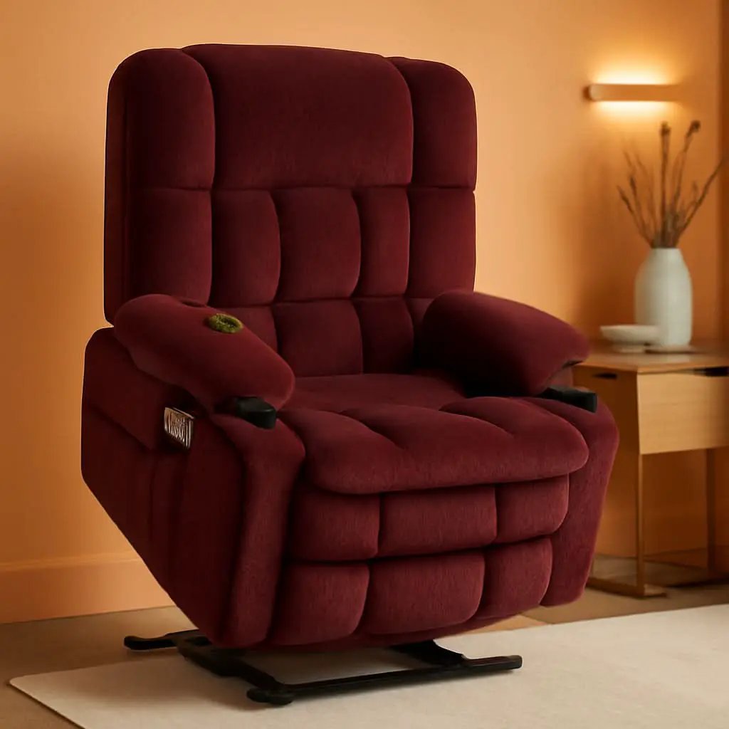 Large Burgundy Dual Motor Lift Recliner Chair With Massage And Heat from PriceLows™