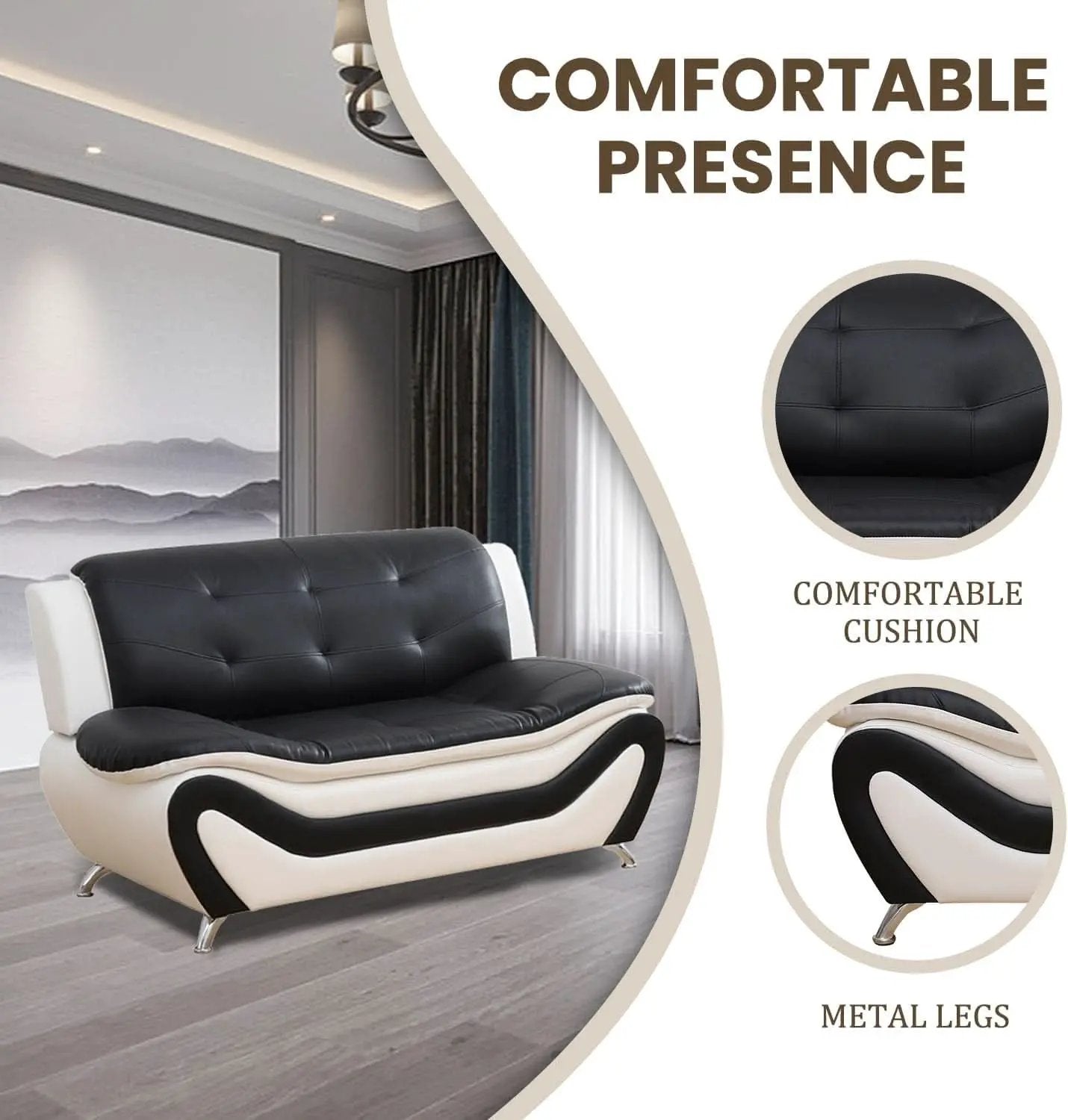 Faux Leather Sofa And Loveseat Set 2 Piece White And Black from PriceLows™