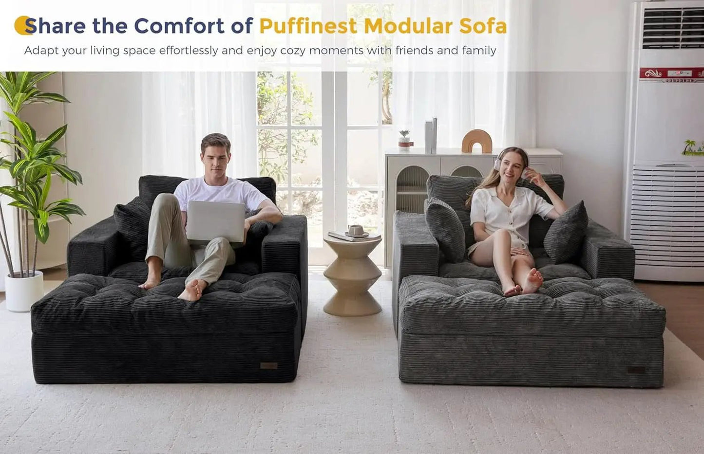 Black Luxurious Modular Sectional Sofa With Chaise from PriceLows™