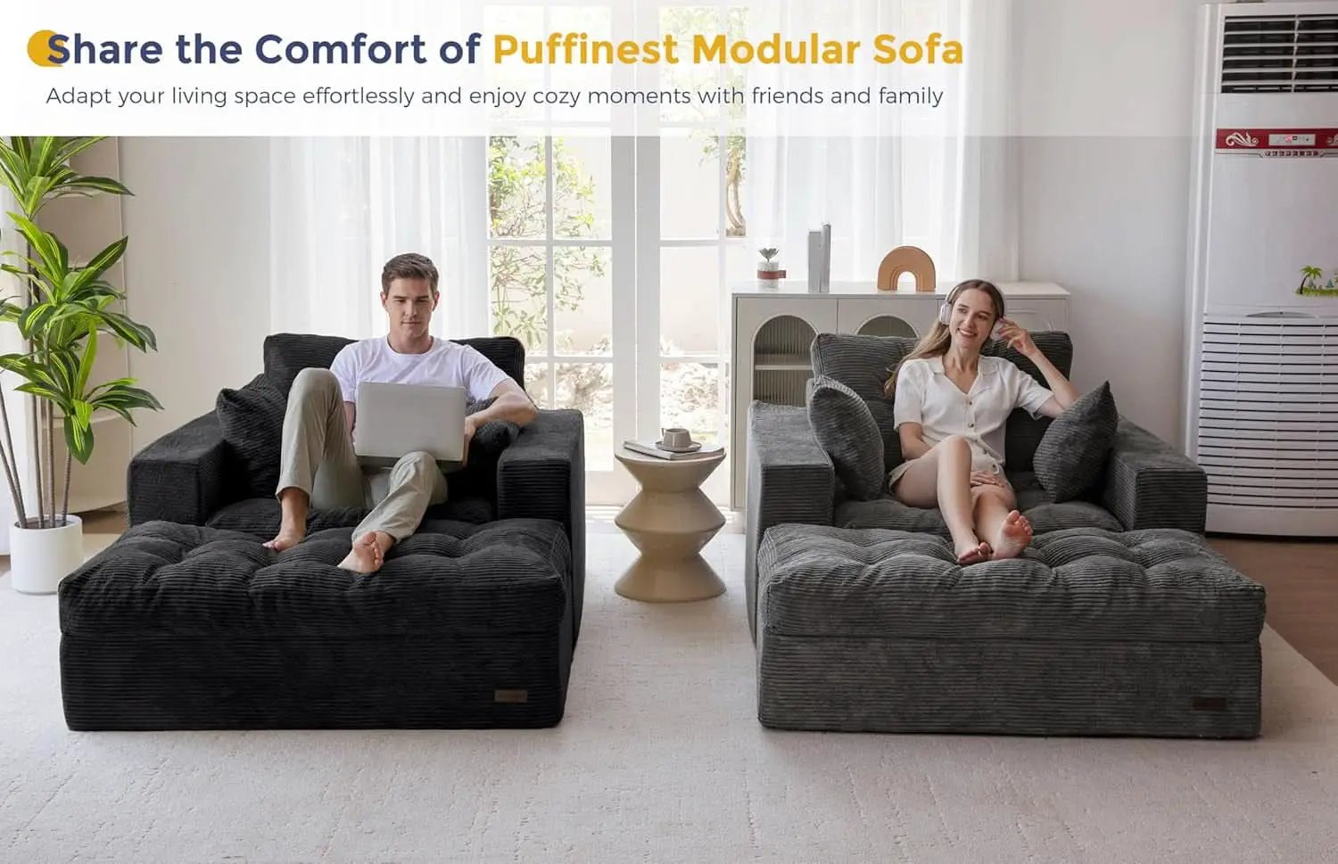 Black Luxurious Modular Sectional Sofa With Chaise from PriceLows™