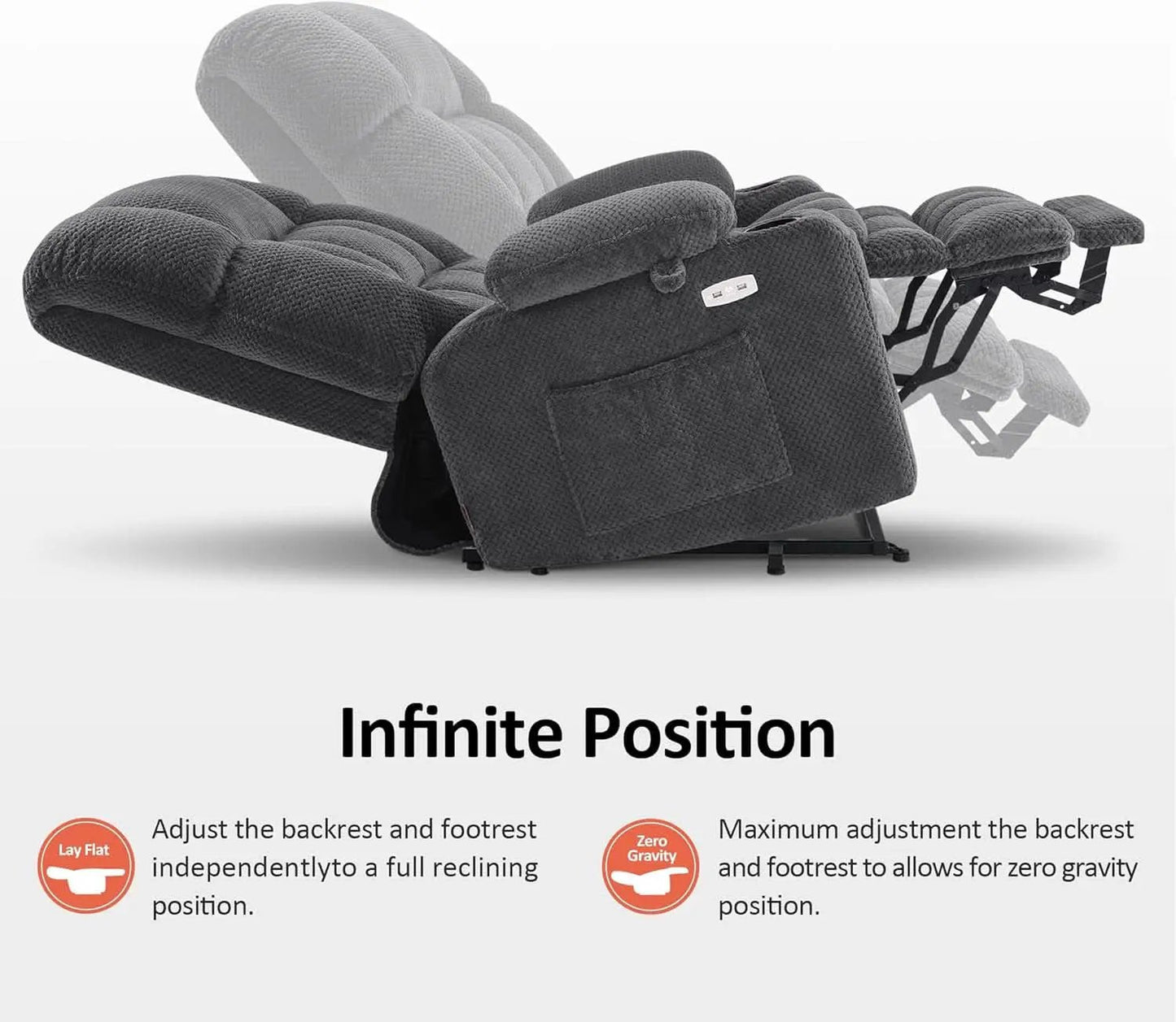 Dark Grey Wide Power Lift Recliner With Massage And USB from PriceLows™