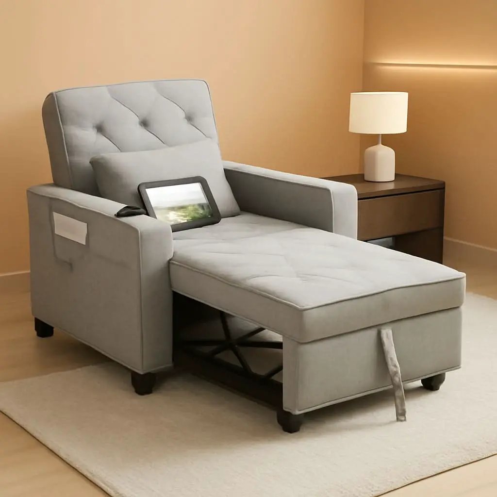 Charcoal Grey Convertible Sleeper Chair With USB Ports from PriceLows™