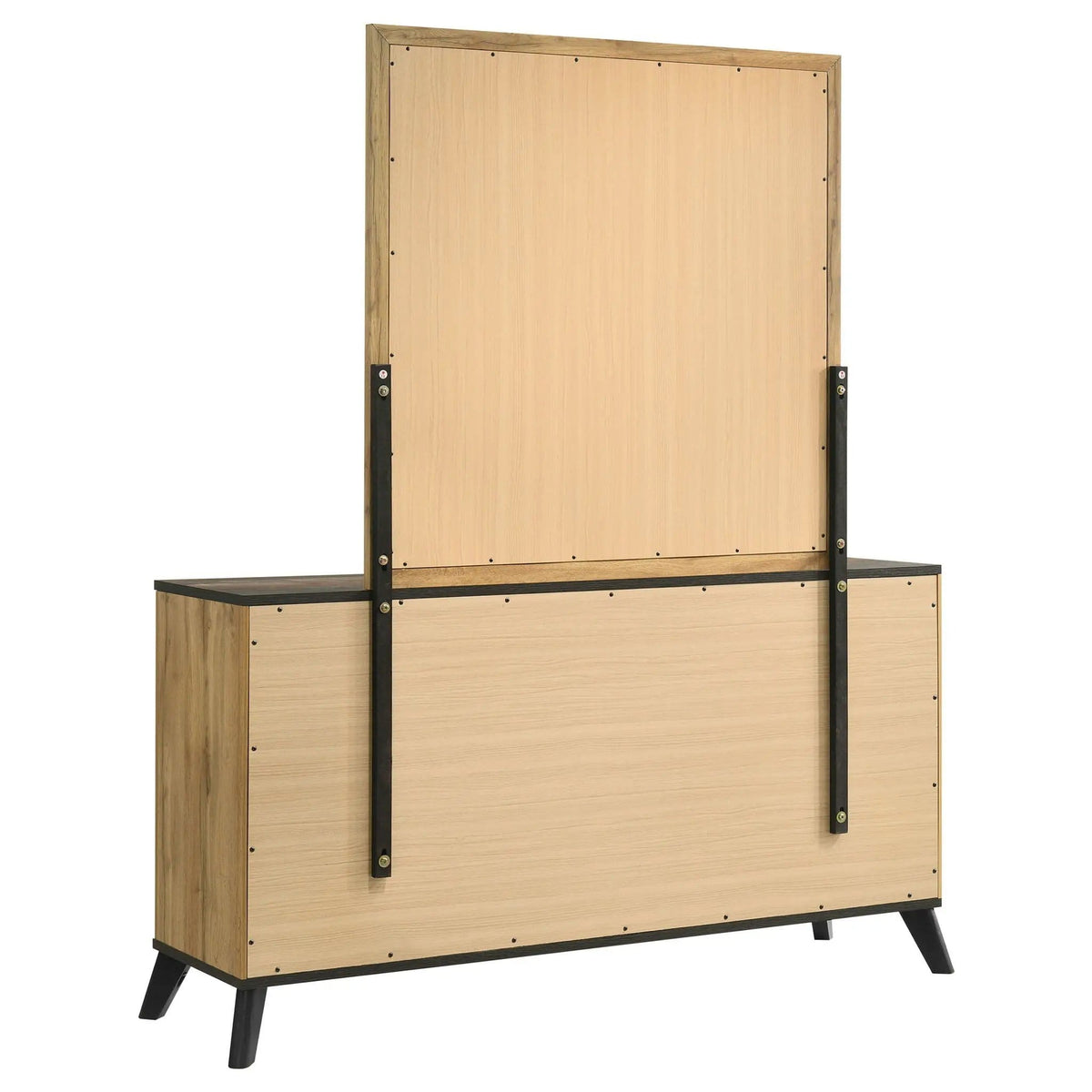 Kaywood 6-drawer Dresser and Mirror Natural Pine | 60.25 x 17.25 x 71.5 in | Engineered Wood & Metal | Bedroom