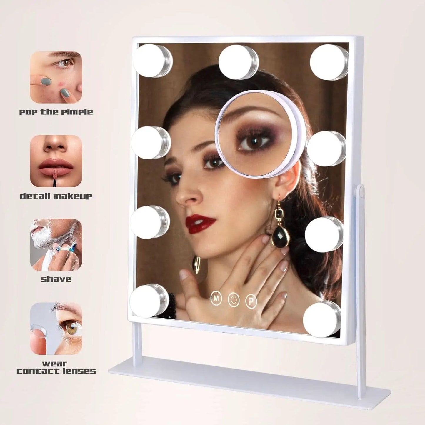 Lighted Vanity Mirror With Detachable 10X Magnification, 15x12 Travel Size from PriceLows™