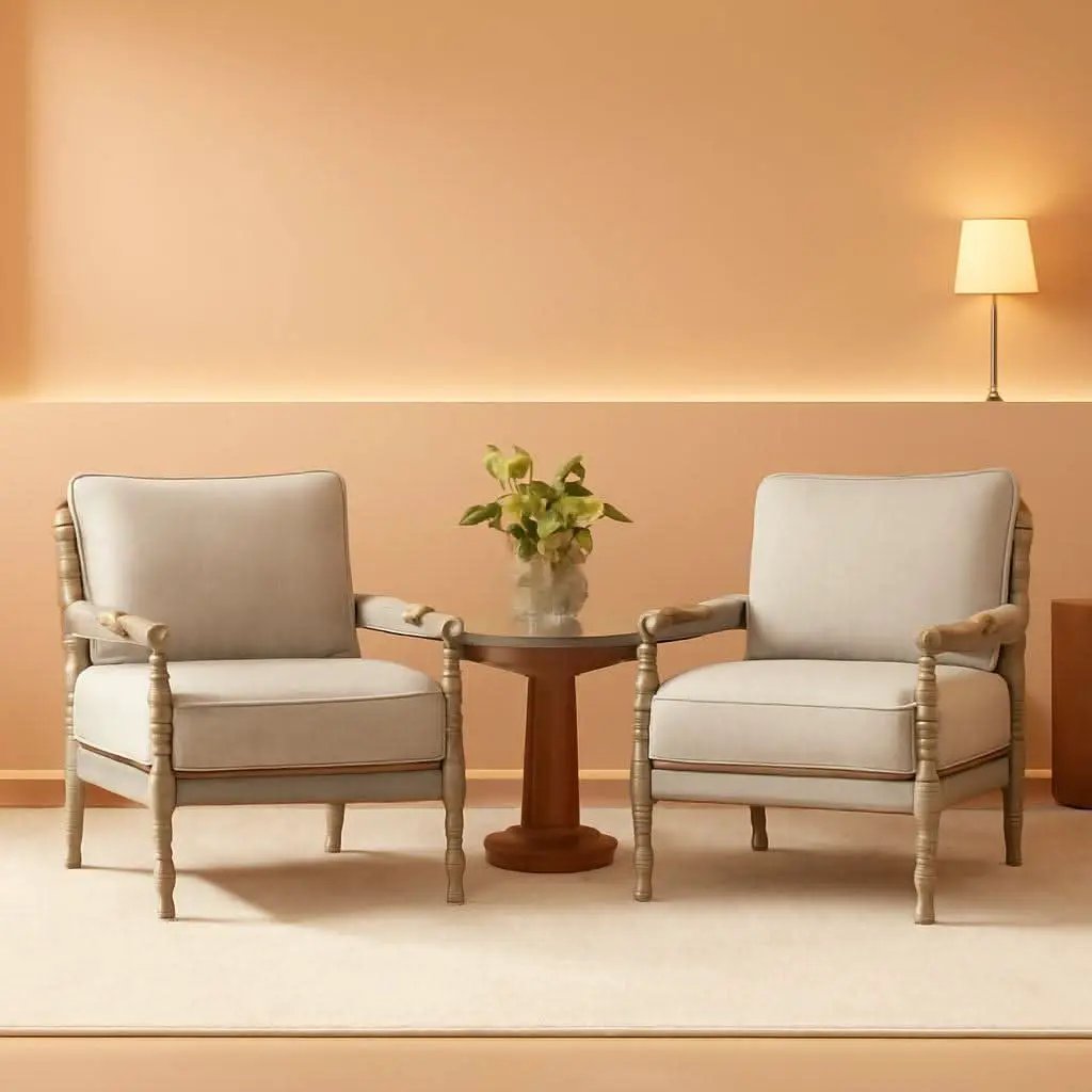 Linen Spindle Accent Chairs Set Of 2 Cushioned Armrests from PriceLows™