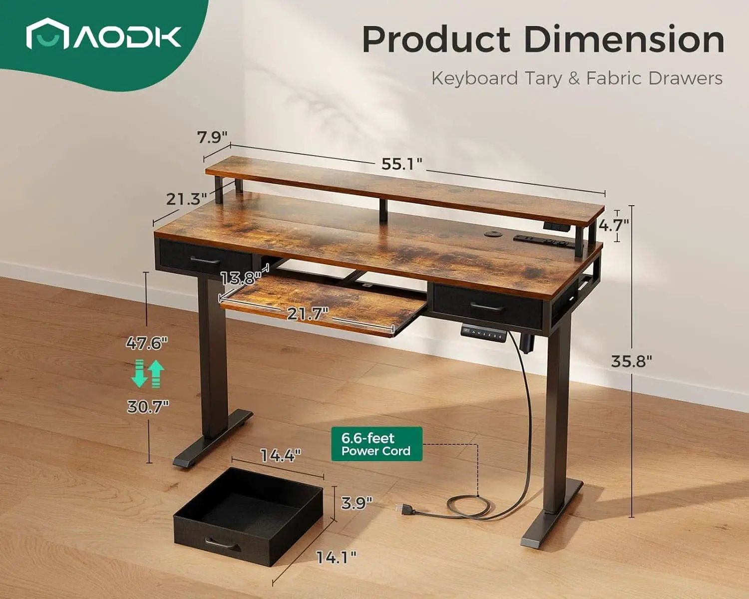 Electric Standing Desk 55 Inch With Drawers Power Outlets from PriceLows™
