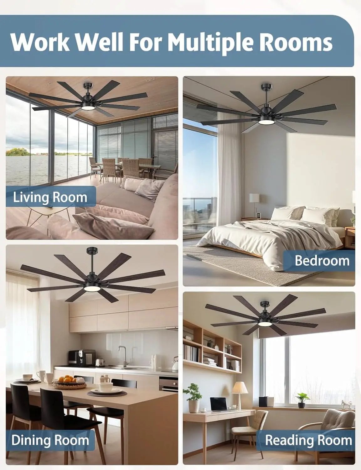62 Inch Ceiling Fan With Remote Matte Black Wood Finish from PriceLows™