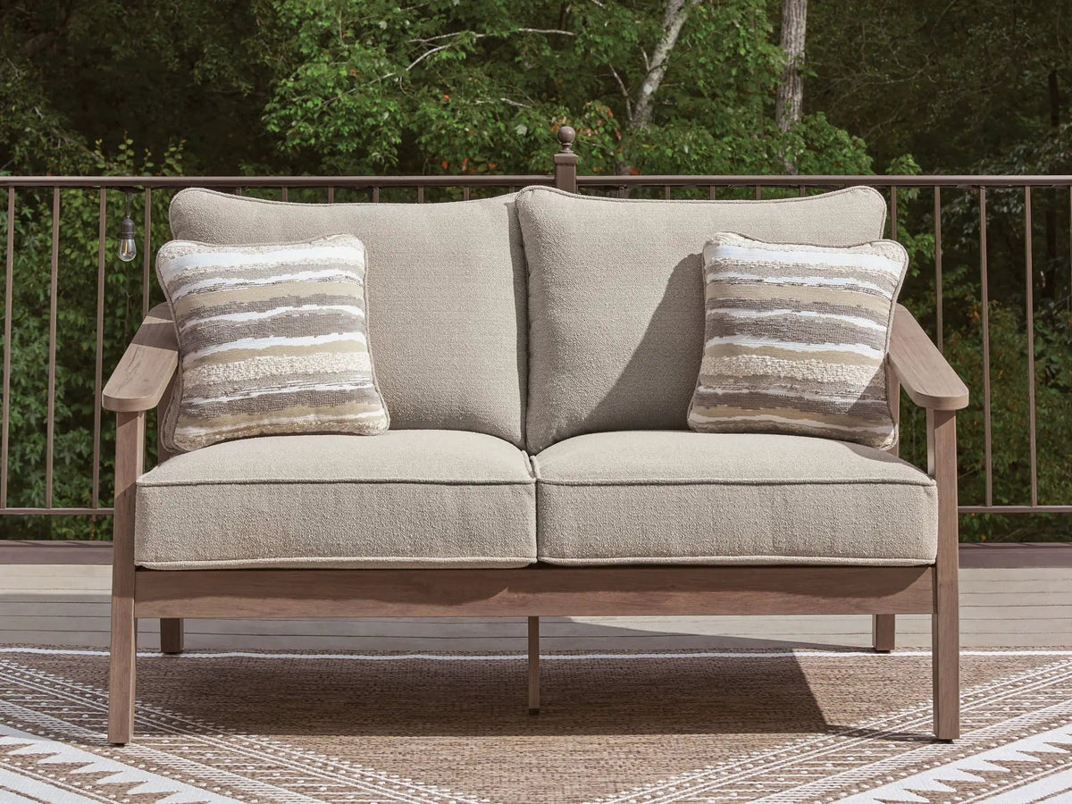 Harmony Headlands Loveseat With Cushion | 61.5 x 35.5 x 37.13 in | Polyester & Fabric | Natural / Gray