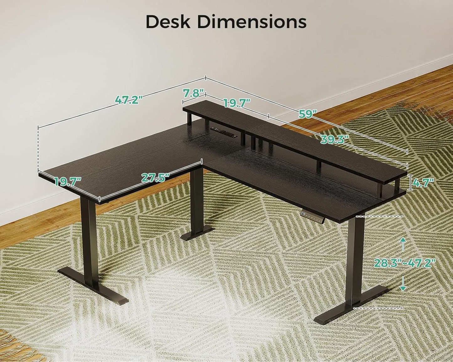 Electric L Shaped Standing Desk 59 Inch With Power Outlets from PriceLows™