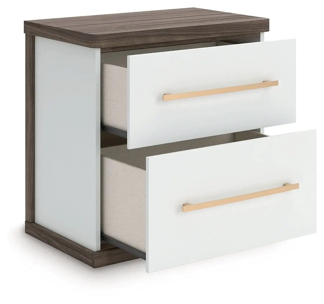Kendanport Two Drawer Night Stand Nightstands w/ Charging Station | 25.31 x 15.55 x 25.08 in | Engineered Wood & Walnut | Brown / White