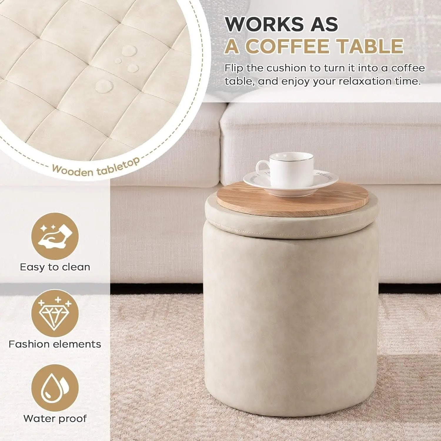 Premium Faux Leather Circular Ottoman With Storage from PriceLows™