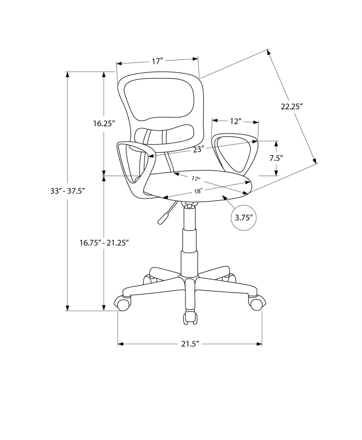 Kids Mid-Back Office Chair | Adjustable Height Swivel | Armrests | 5-Star Base