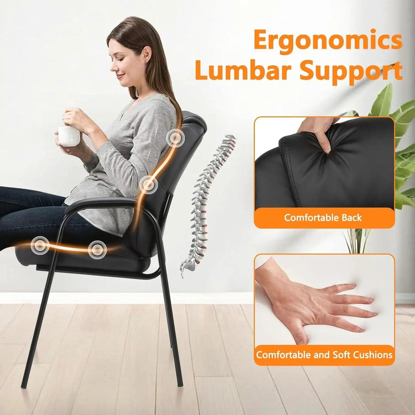 Black Leather Guest Chair 2 Pack With Padded Armrests