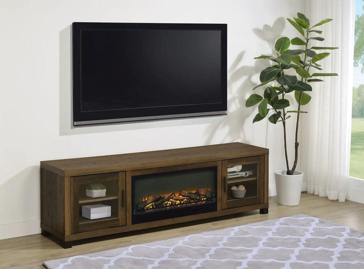 Havering 71-inch TV Stand Fireplace Media Console Dark Pine | 70.75 x 15.5 x 21 in | Tempered Glass | Living Room