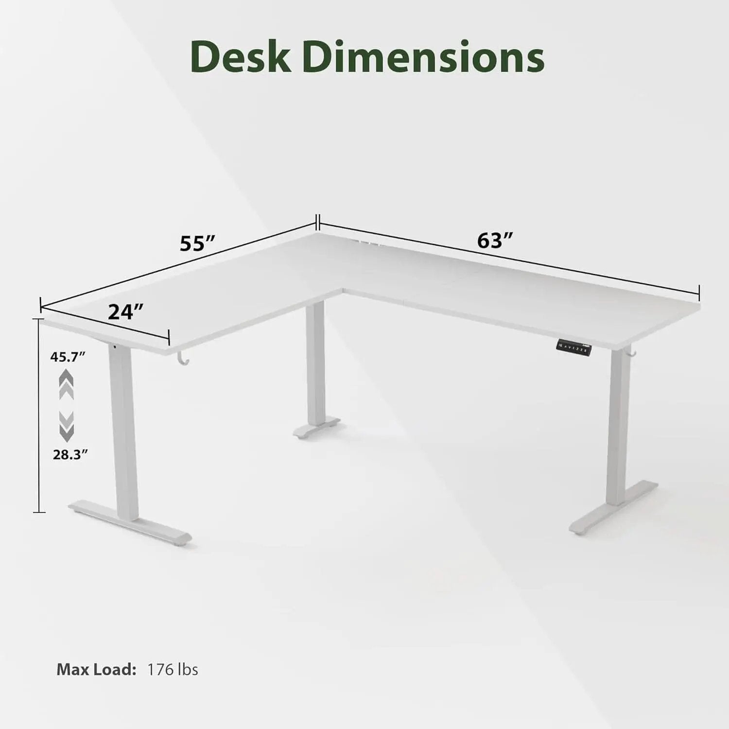Electric L Shaped Standing Desk 63X55 White Sit Stand from PriceLows™