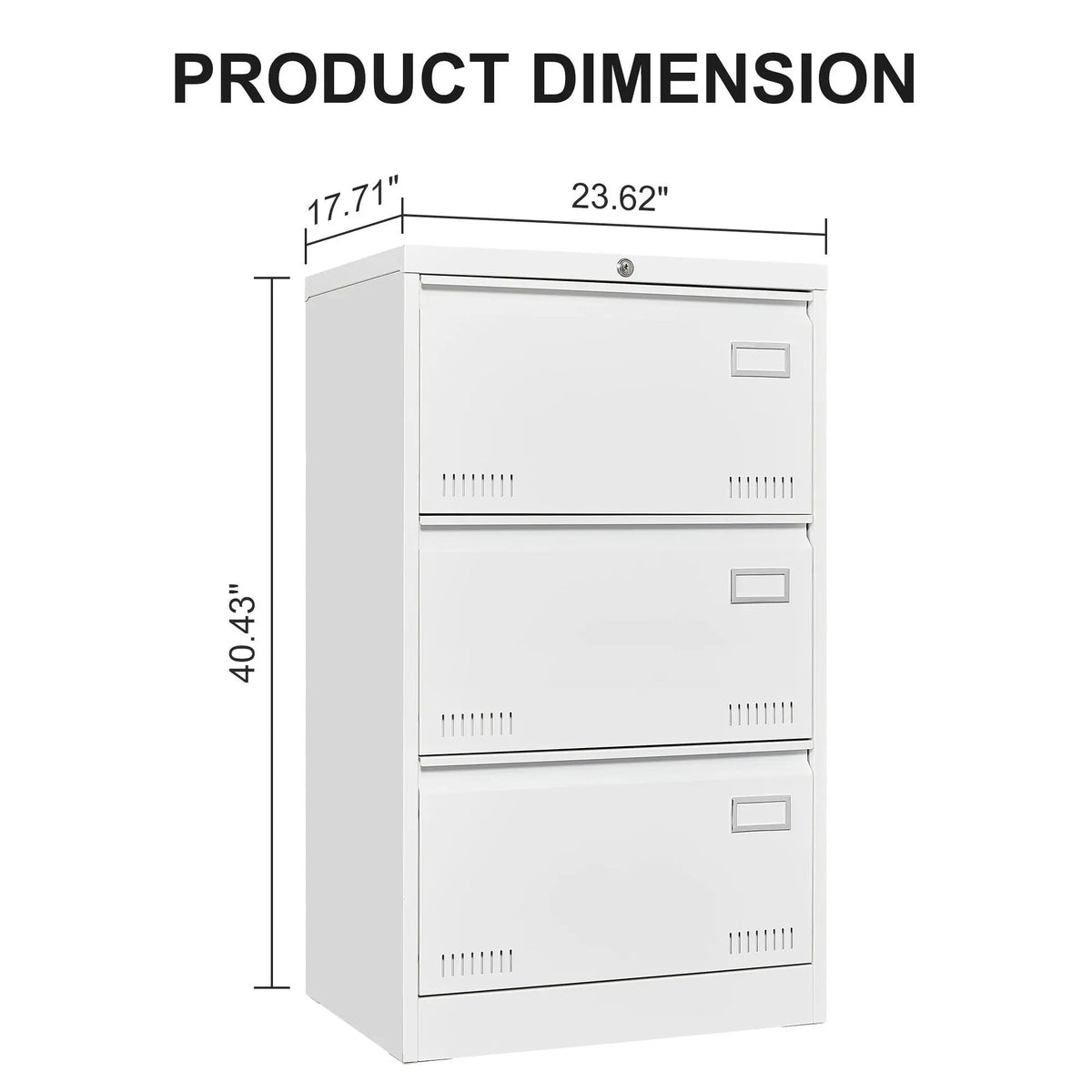 Lateral File Cabinet | 3 Drawer Locking Metal | Widened Drawers | 40 Inch Height