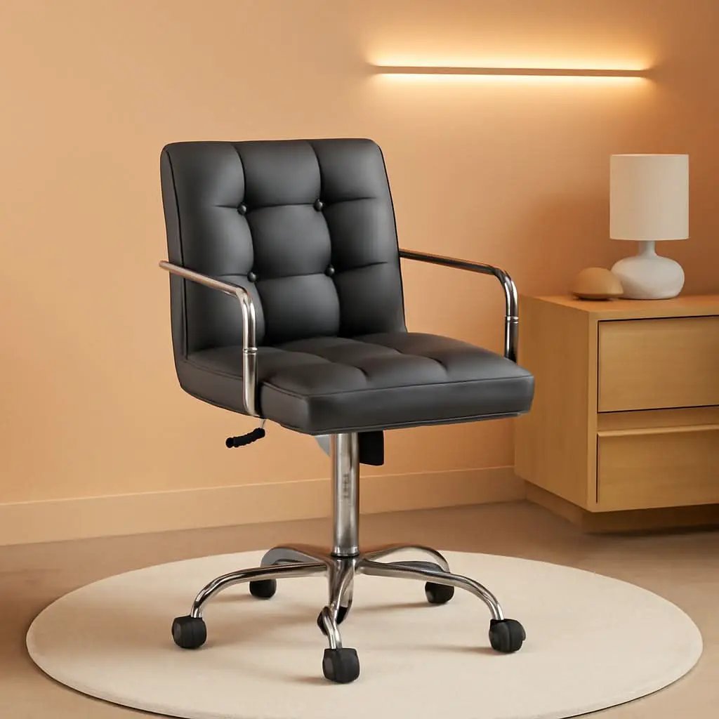 Grey Leather Office Chair With Armrests For Home Office from PriceLows™