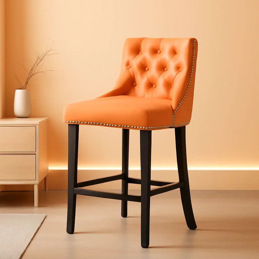 Wingback Velvet Bar Stools Set Of Two Orange Counter Height from PriceLows™