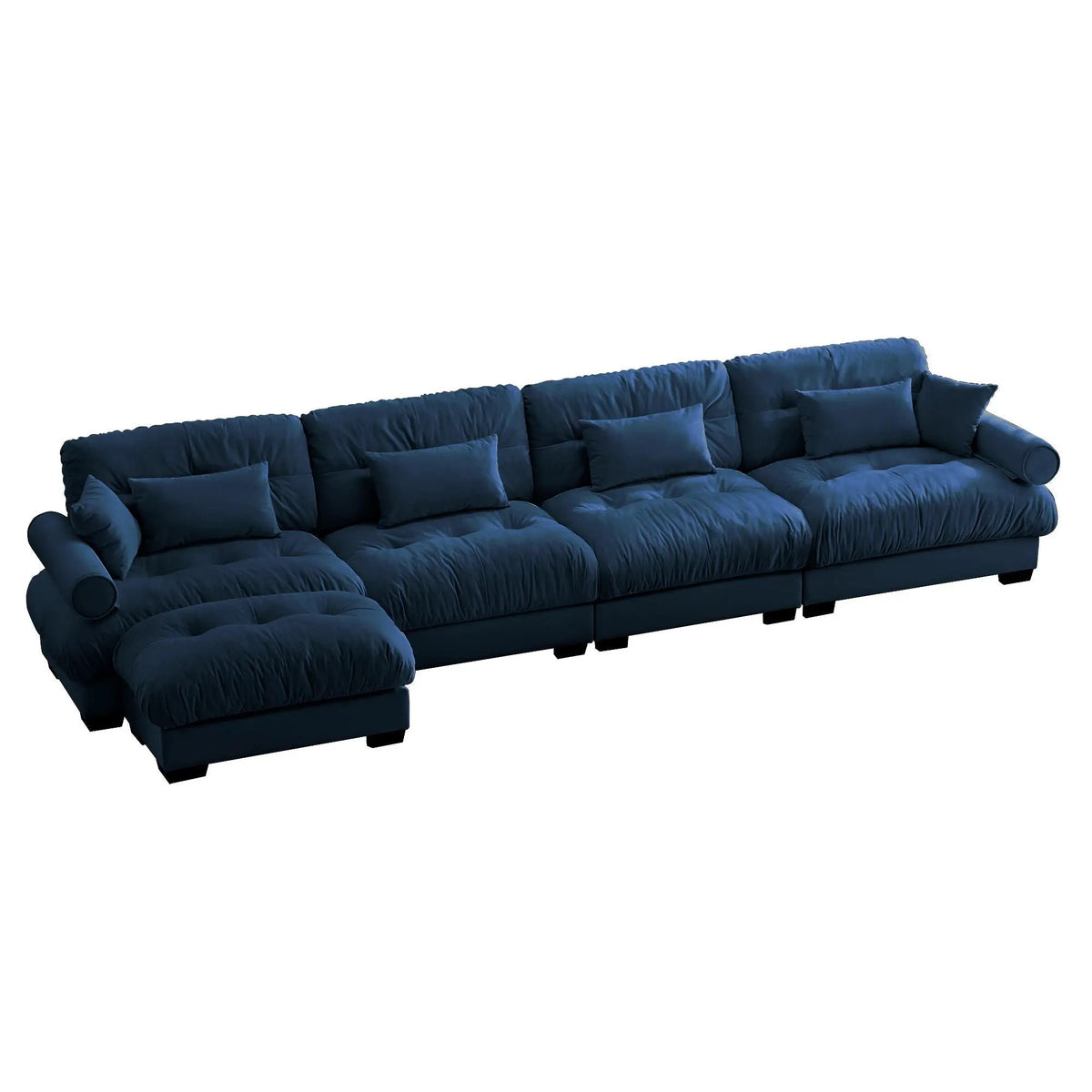 Modular Sectional Sofa | Deep Comfort Cushions | Vintage Fabric Ottoman