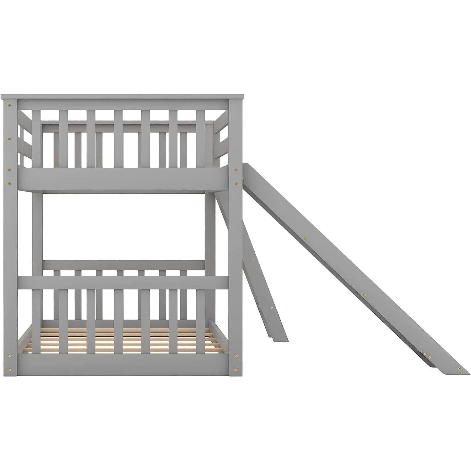 Grey Twin Bunk Bed With Slide Solid Pine Construction from PriceLows™
