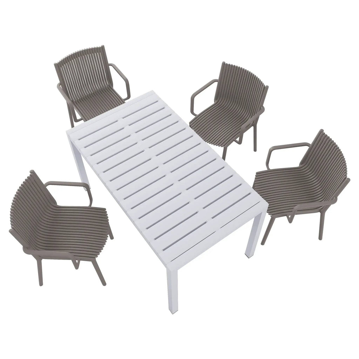 4 Modern Stackable Armchair Matched With Long Table 5 Piece Outdoor Set | 5 Piece Outdoor Set | Metal | Outdoor Living
