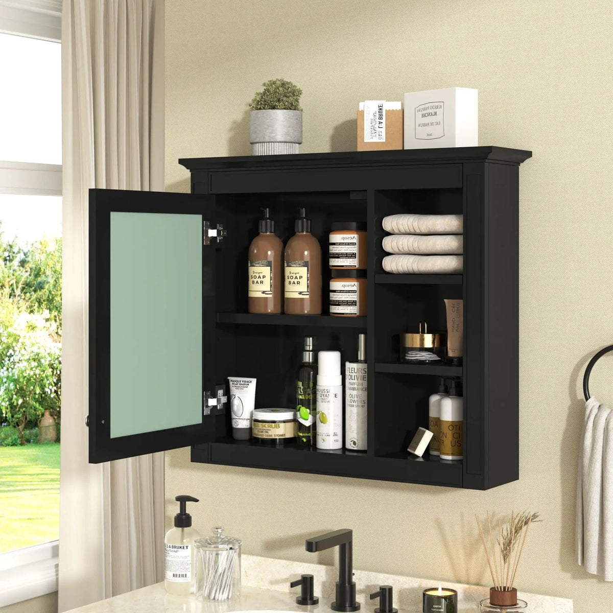 Modern Wall-Mounted Medicine Cabinet With Mirror | 2 Pieces | Iron & Mdf | Home