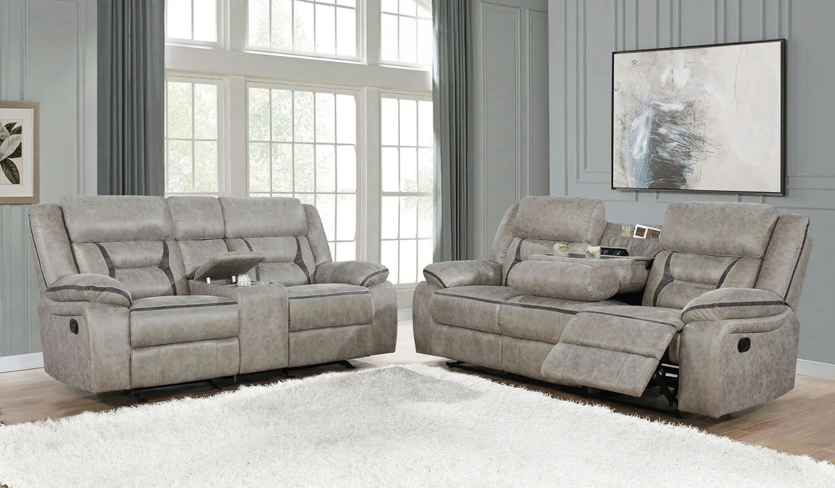 Greer 2-piece Upholstered Reclining Sofa Set | 2-Piece Set | Stainless Steel | Taupe