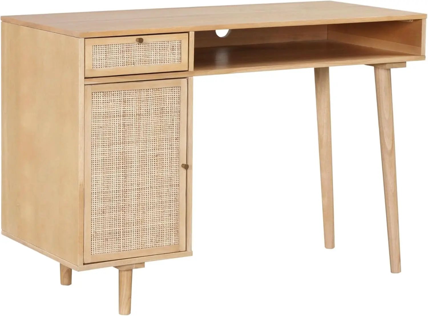 Aaron Modern Desk With Storage In Natural Brown Rattan from PriceLows™