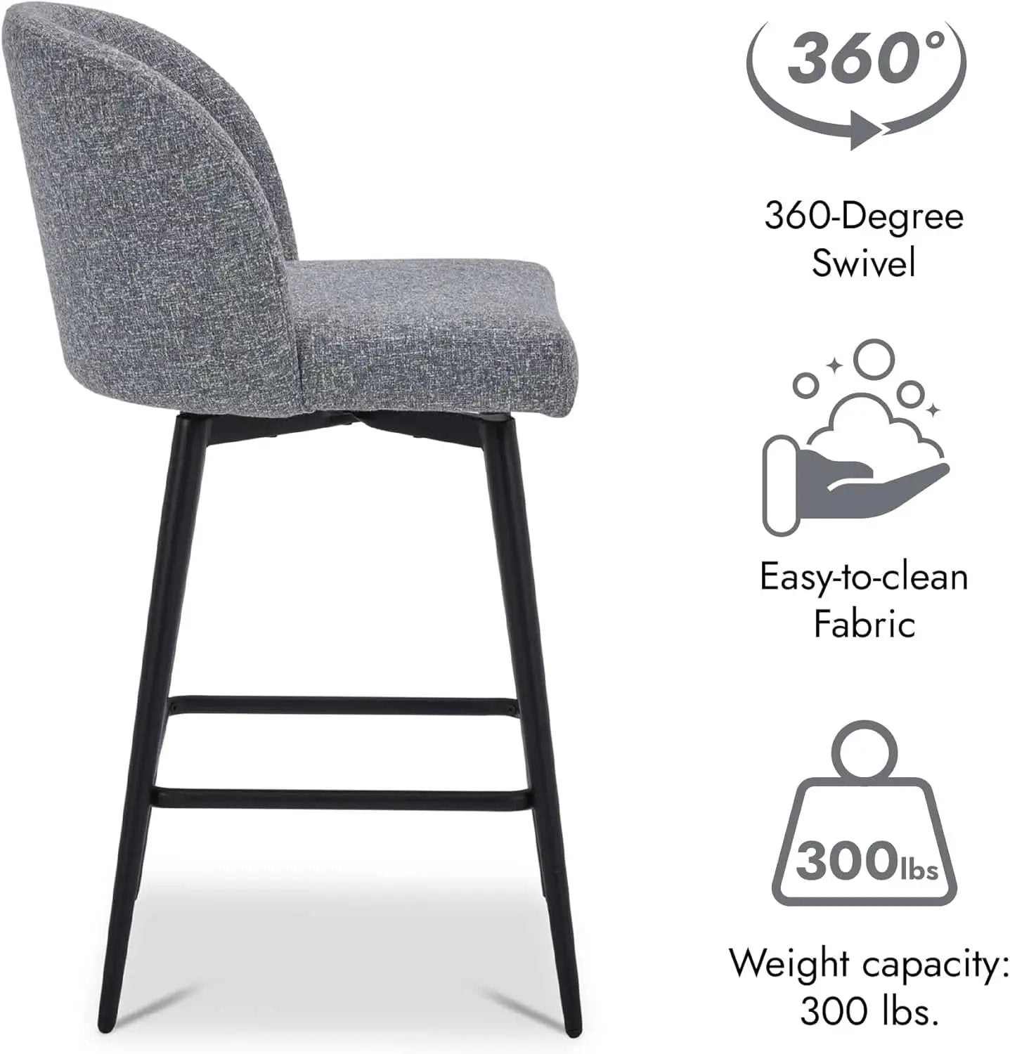 Set Of 3 Counter Height Bar Stools 360 Degree Swivel Grey from PriceLows™