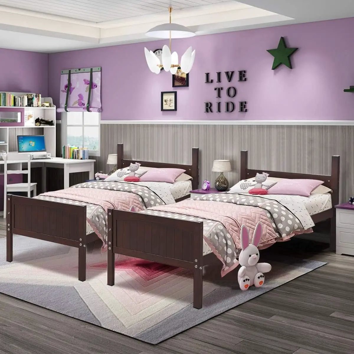 Twin Over Twin Bunk Bed Espresso With Safety Rails from PriceLows™