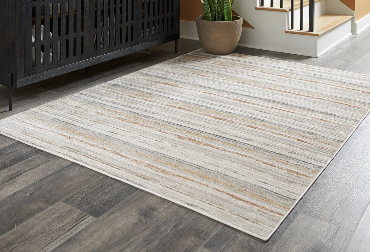 Artney Area Rug | 94.63 x 119.88 Inch | Striped Design | Neutral Color Palette