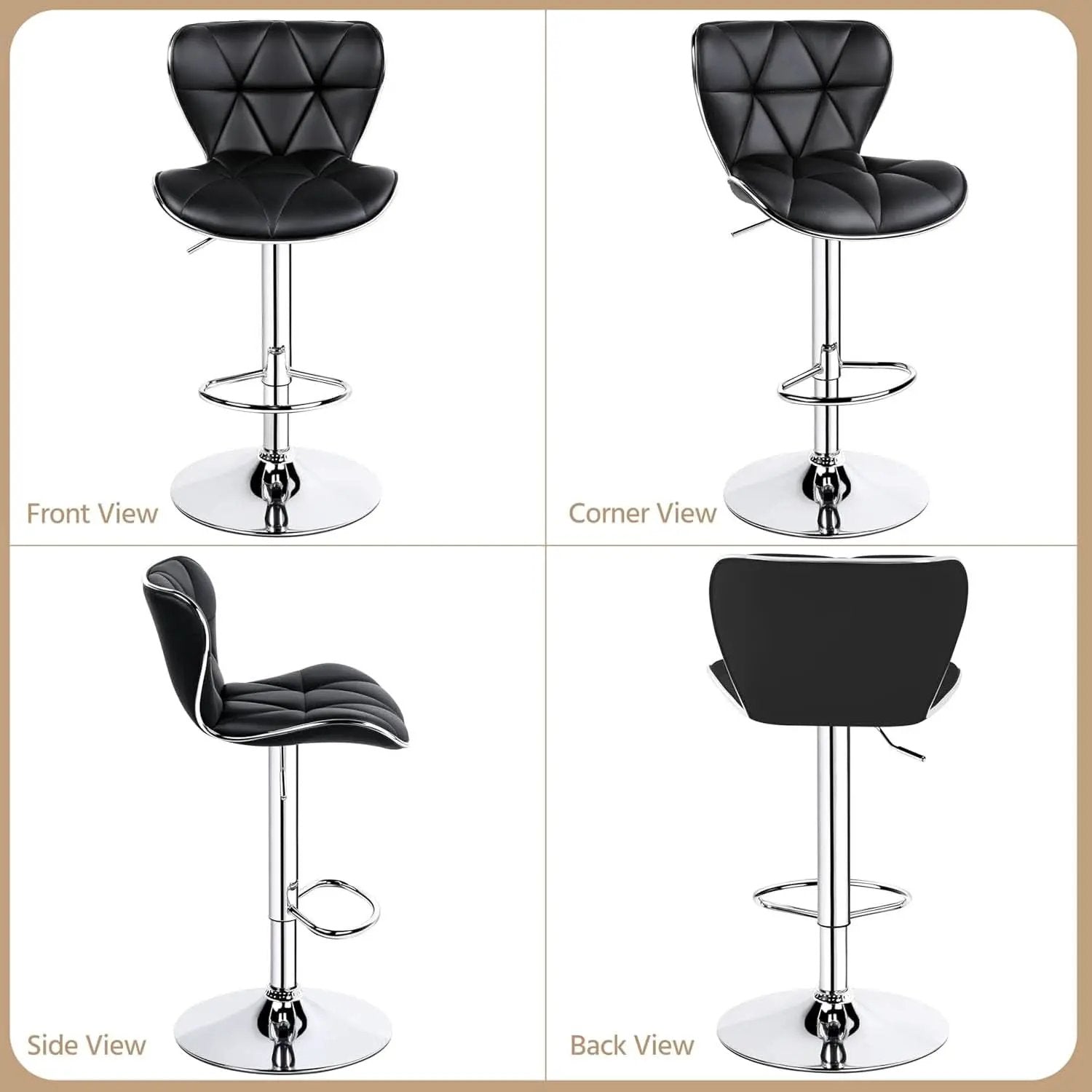 Adjustable Bar Stools Set Of 2 In Black PU Leather from PriceLows™