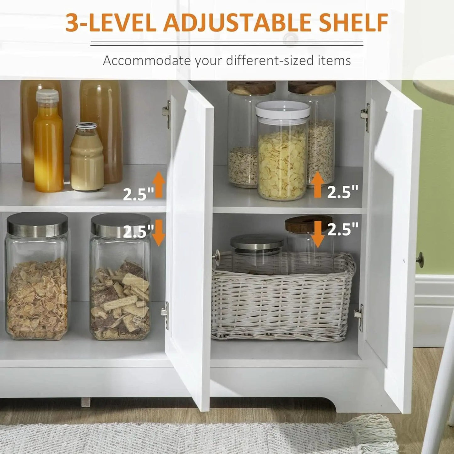 White Sideboard Buffet Cabinet With 2 Drawers And Shelves from PriceLows™
