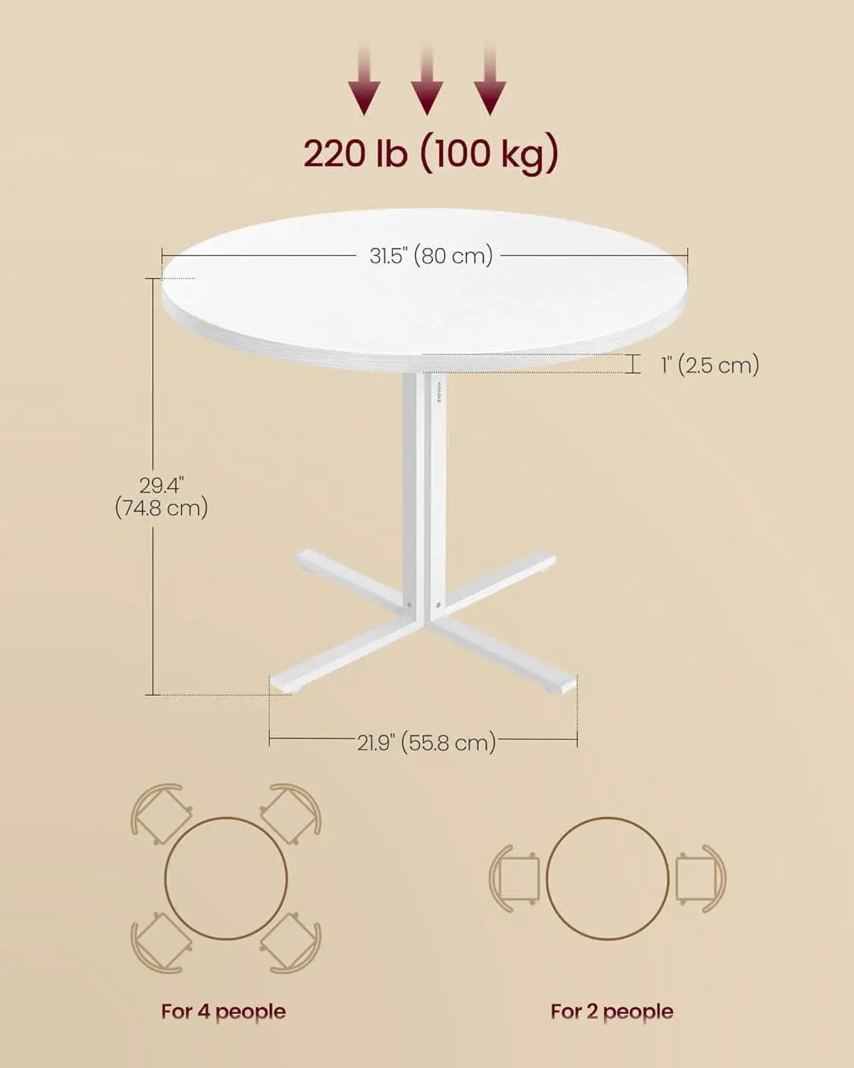 Snow White Round Dining Table 31 Inch Diameter Seats Four from PriceLows™