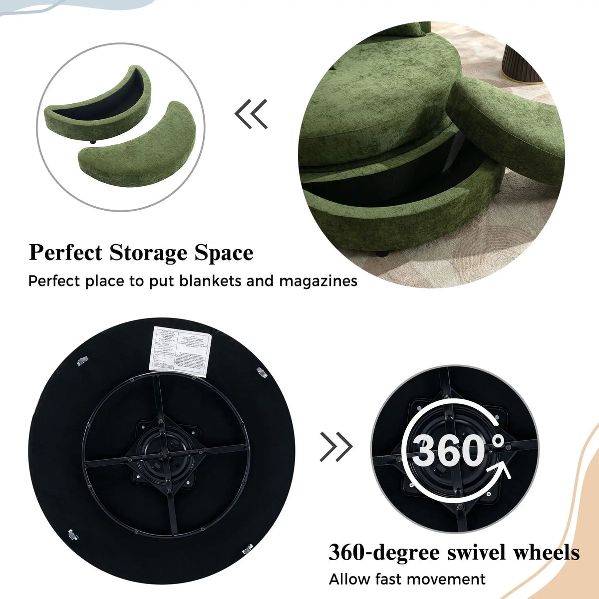 Swivel Accent Chair | 360 Degree Rotation | Ergonomic Padded Seat | Round Frame
