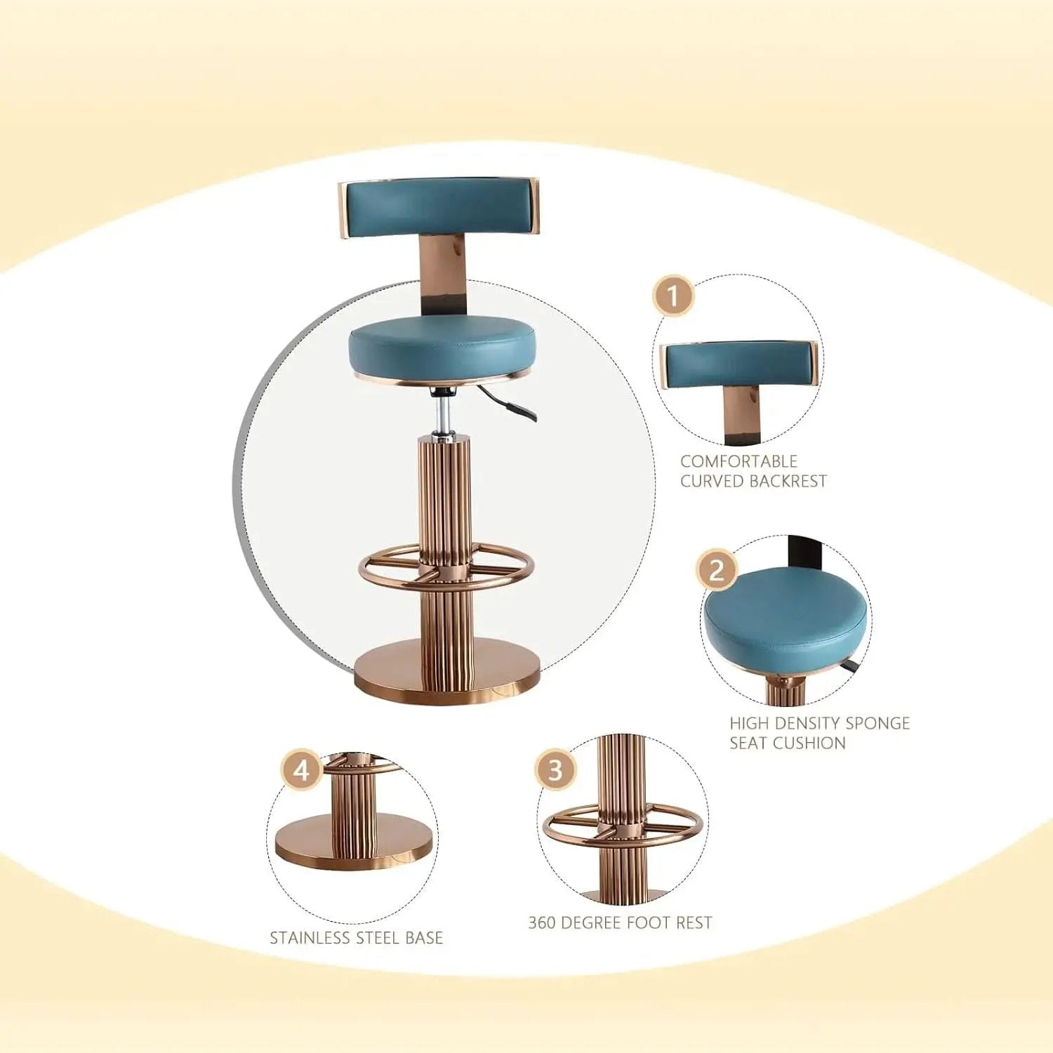 Blue Adjustable Height Counter Height Bar Stool With Backrest from PriceLows™