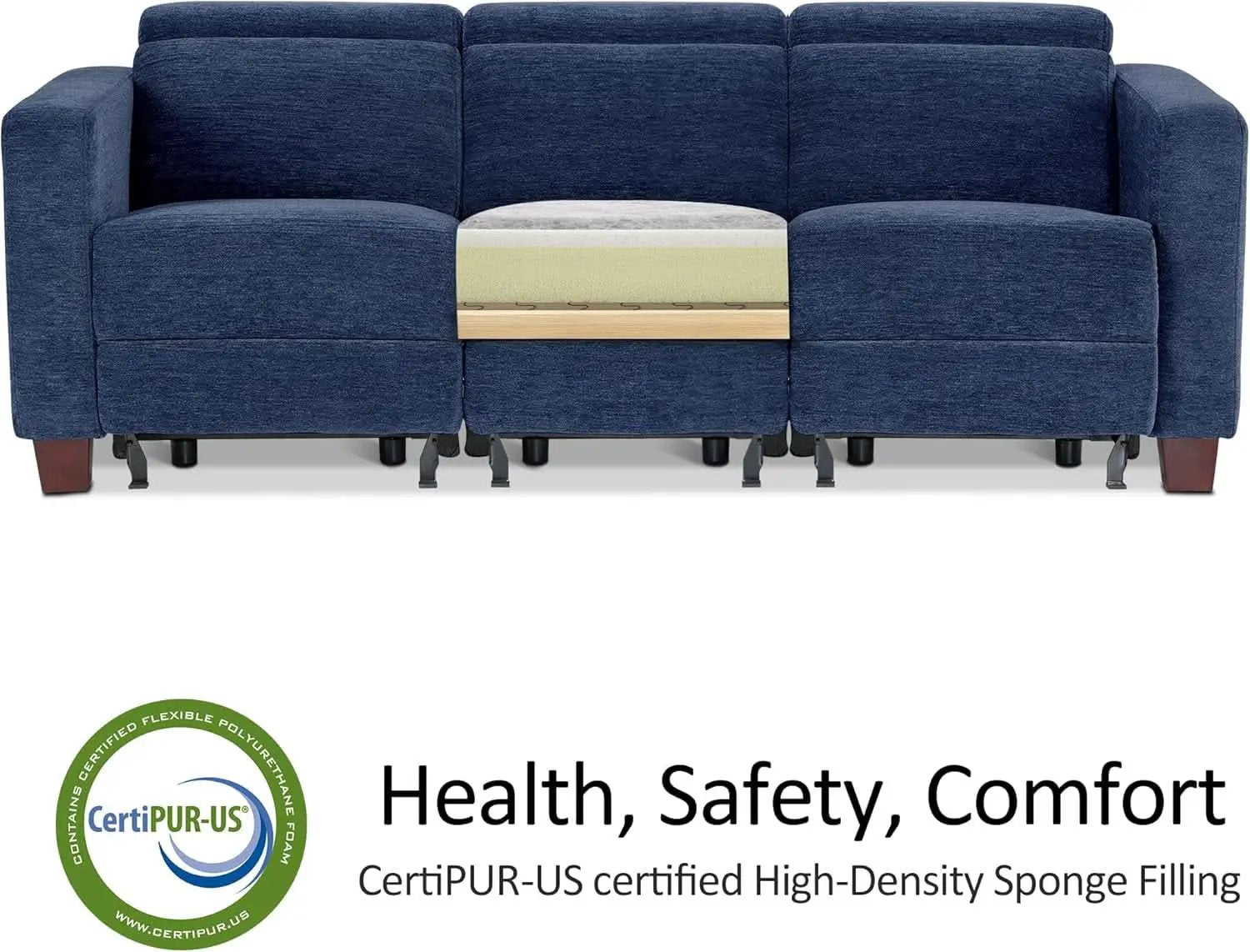 Navy Blue Zero Wall Hugger Power Reclining Sofa USB Ports from PriceLows™