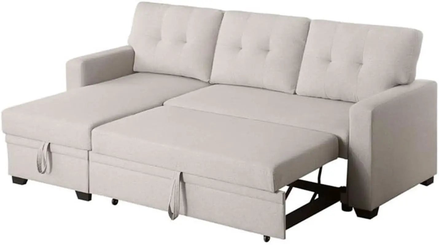 Beige L Shaped Convertible Sleeper Sectional Couch from PriceLows™