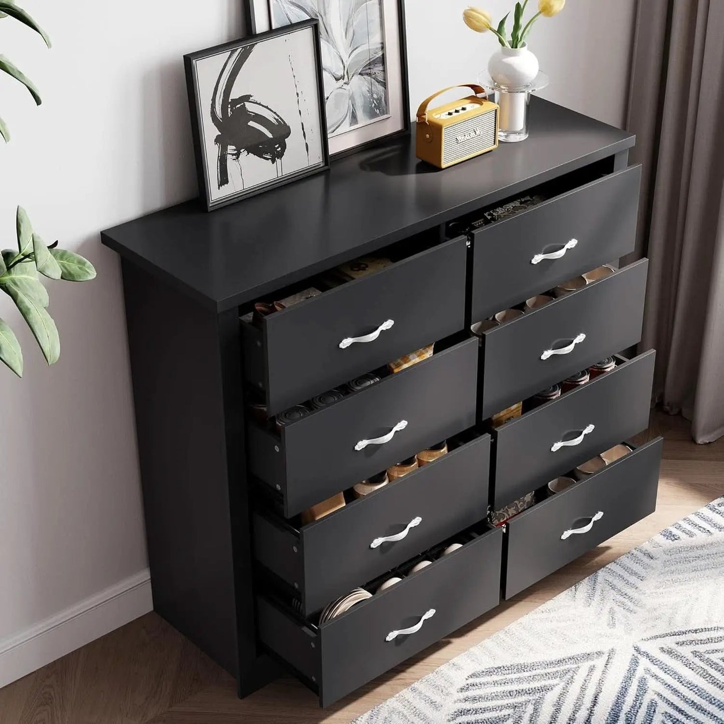Black Contemporary Dresser With Large Deep Drawers from PriceLows™