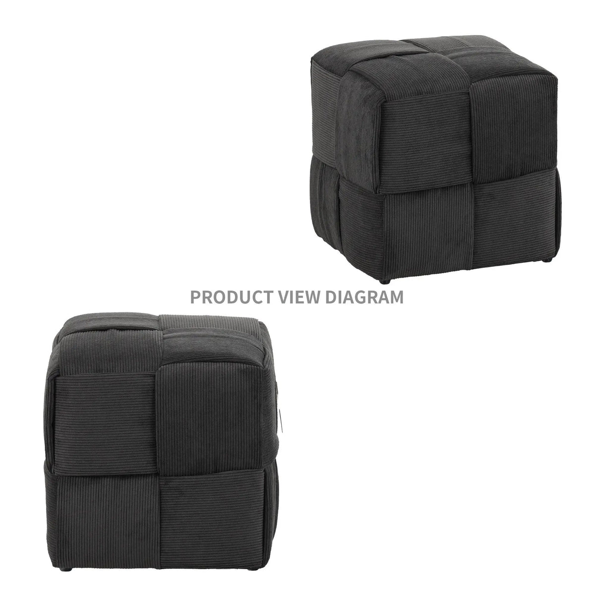 Modern Ottoman Foot Rest | Woven Design | Engineered Wood Frame | 14.2 Inch Cube