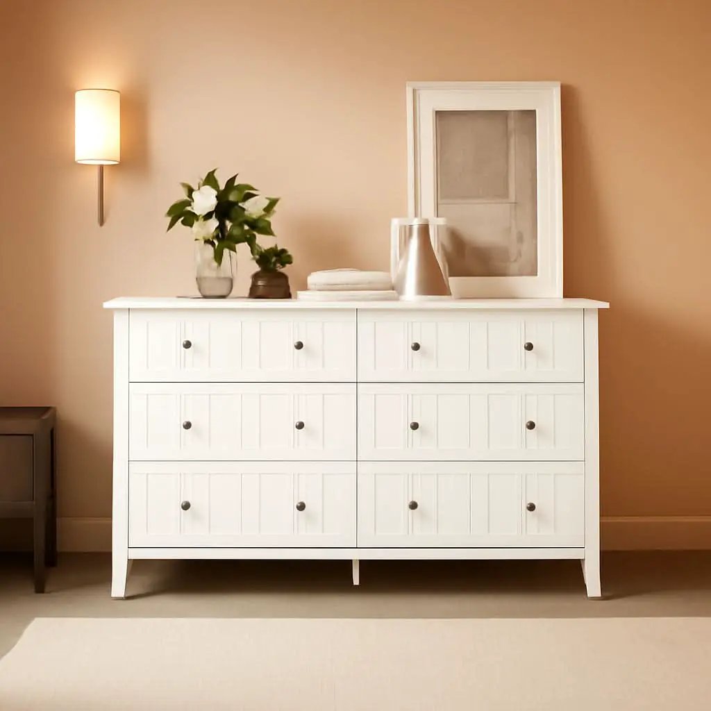 White 6 Drawer Dresser With Deep Space Finish Storage from PriceLows™