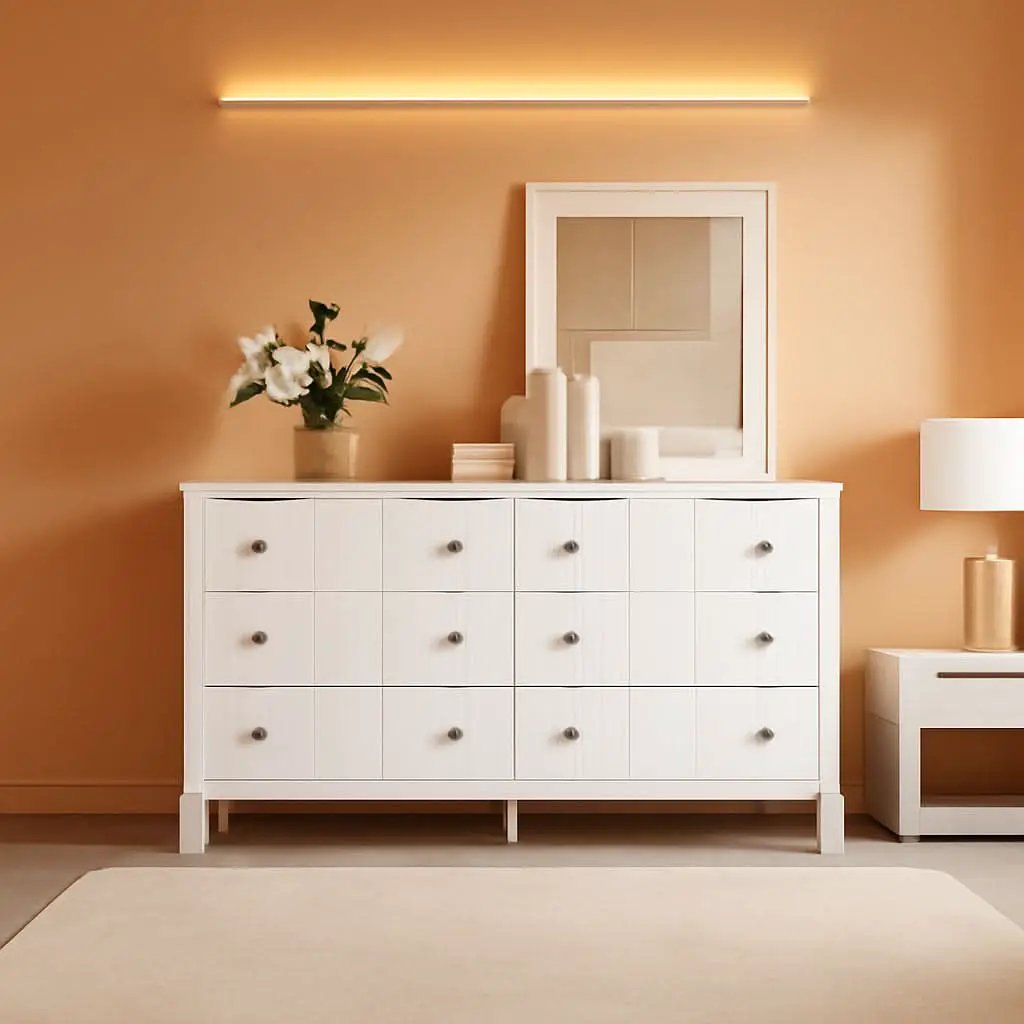 Modern White 52.4 Inch Wide 6 Drawer Dresser Chest Storage from PriceLows™