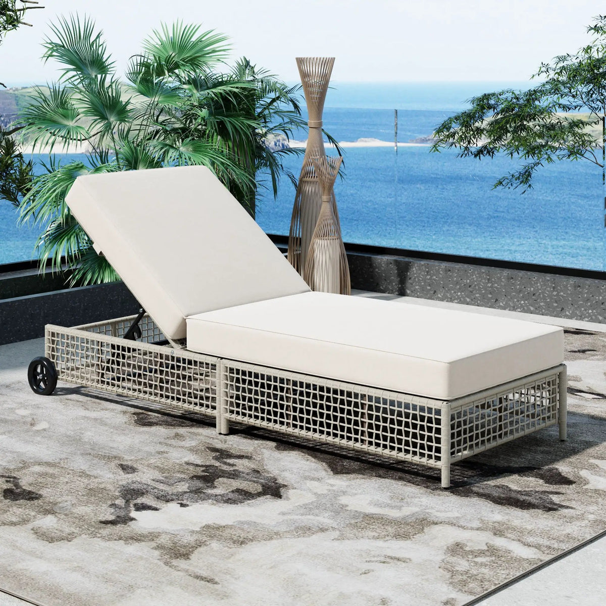 Outdoor Lounge Chair | 5 Position Reclining | Portable Wheels