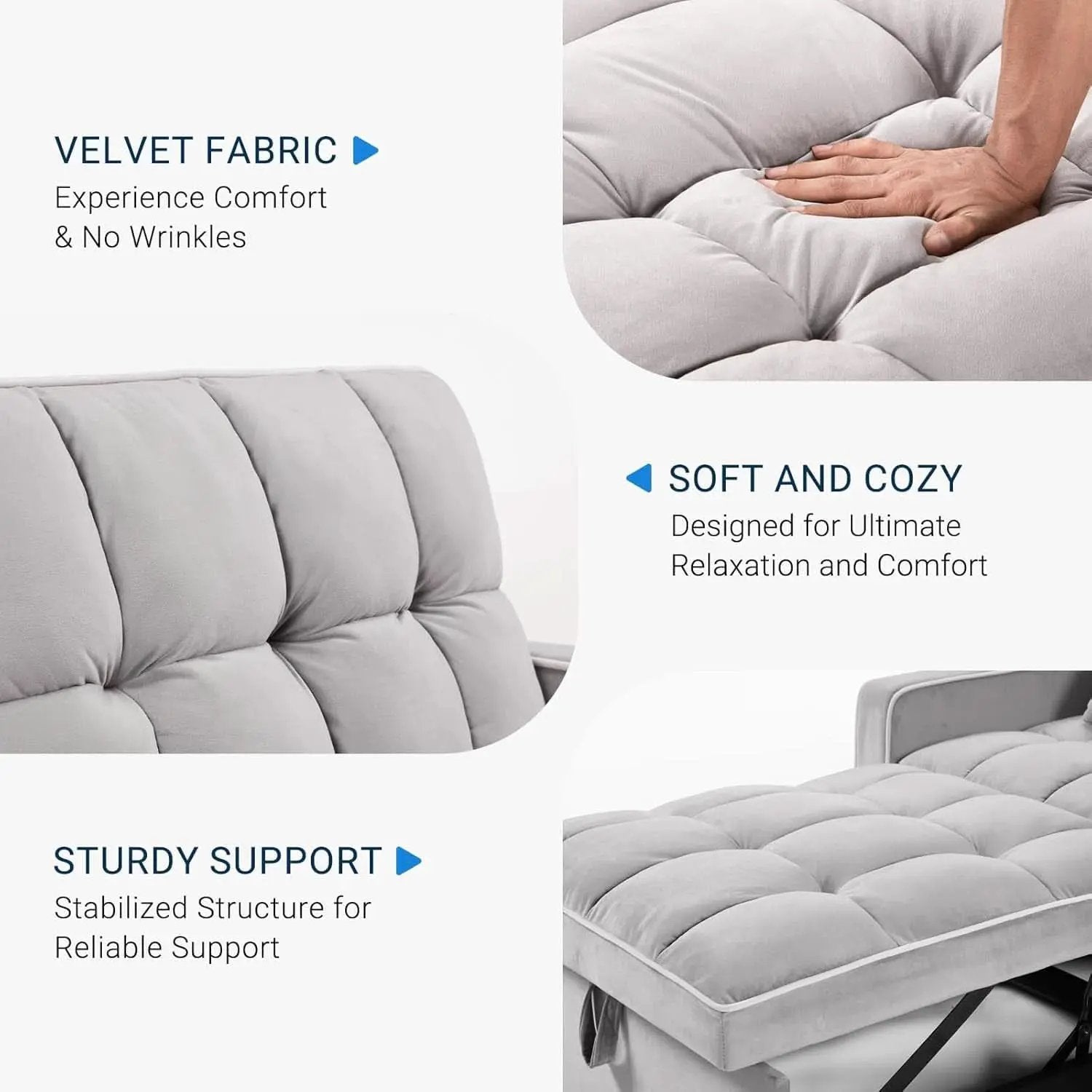 Grey Sleeper Sofa Bed Chair Three Level Adjustable Backrest from PriceLows™