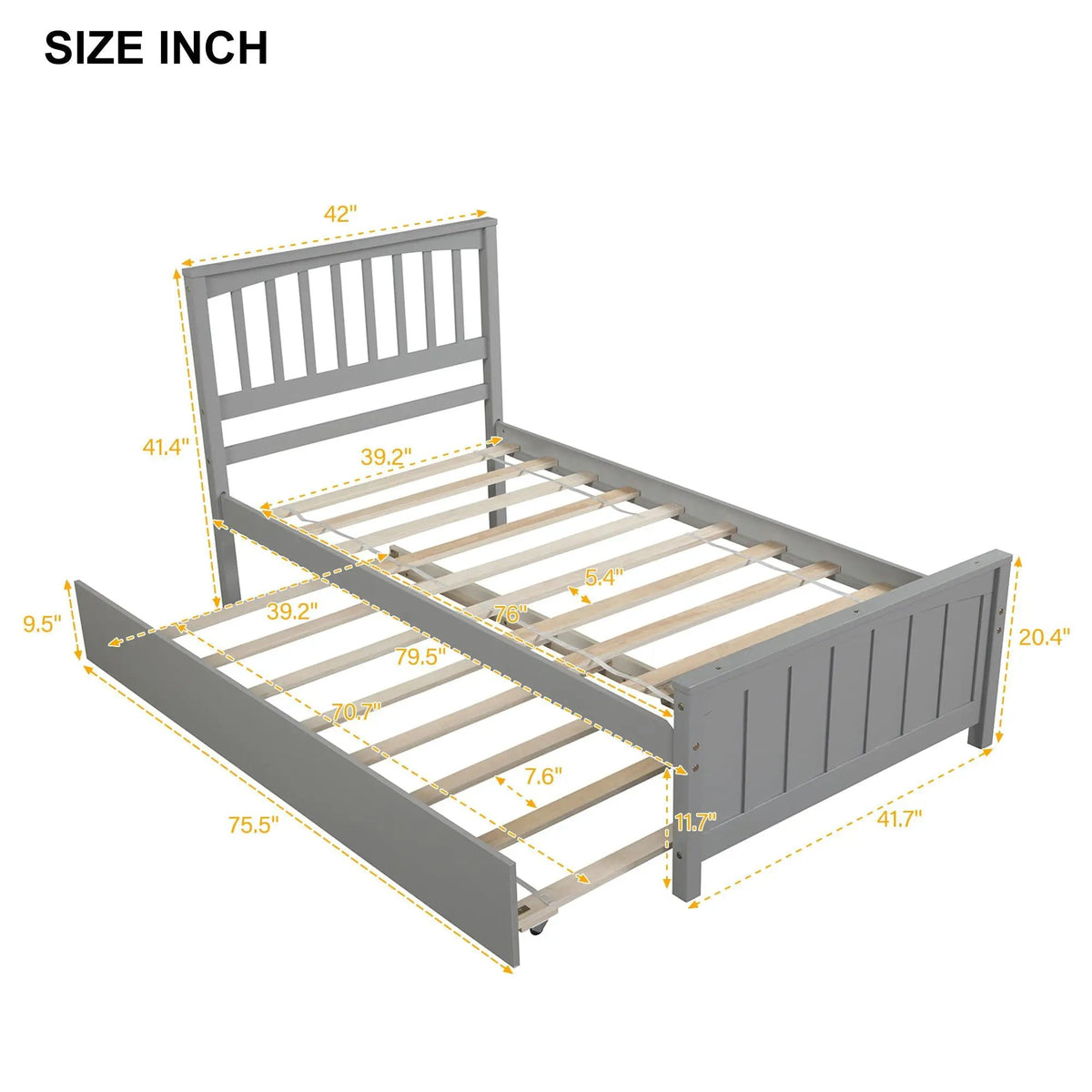 Wood Platform Bed | Headboard And Footboard | Classic Bed Frame | 41.1 Inch Height