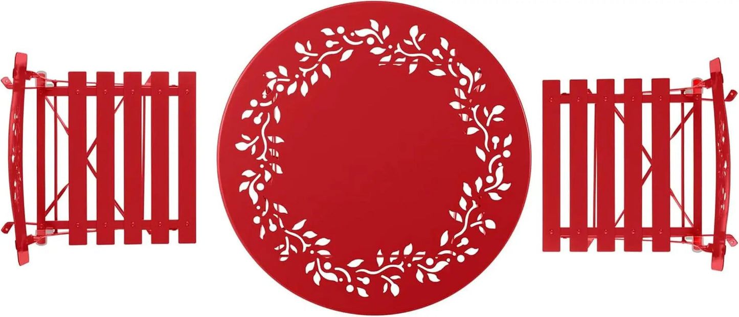 Indoor Outdoor 3 Piece Folding Bistro Set Red Table Chairs from PriceLows™